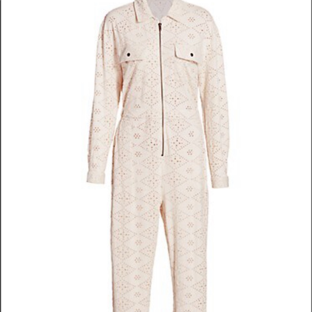 Free People Set The Tone Cream Zip up Jumpsuit